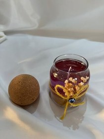 Resim El Yapımı Dekoratif Cam Kavanoz Jel Mum, Mantar Kapaklı,sarı ip 