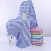 Resim 1 Adet Büyük Çizgili Plaj Havlusu - 180x90 cm, %100 Pamuk, Hızlı Kuruma, Yüksek Emicilik, Püskül Kenarlı, Modern Tasarım, Havuz ve Seyahat İçin, Havuz Kenarı Aksesuarı | Çizgi Desenli, Emici Kumaş, Plaj Battaniyesi 