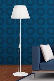 Resim Bohhem Slav Hazır Konik Kumaş Başlık Beyaz Metal Lambader Salon Köşe Lambası Beyaz 