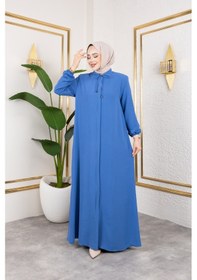 Resim Nevayla Moda Salaş Kesim Aerobin Kumaş Ferace / Mavi - F137 