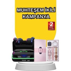 Resim Derin Stok Kadınlara Özel Bileklik Hediyeli Akıllı Saat Dijital Göstergeli Anc Özellikli Bluetooth Kulaklık 