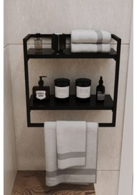 Resim Aju Havluluk 2 Katlı Duvara Monte Raf Aksesuarlık Şal Askılığı Banyo Mutfak Düzenleyiciii Siyah 