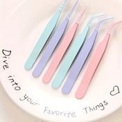 Resim 2 adet Macaron Düz Renk Paslanmaz Çelik Cımbız Sticker Scrapbook, Öğrenci DIY El Sanatları Araçları Sivri ve Kavisli Baş Seti 