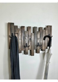 Resim Doğal Ahşap Simetrik Masif 4 Askılı Vestiyer Portmanto Siyah 