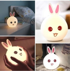 Resim 5 Farklı Renk Modlu Tavşan Figürlü Pofuduk Led Gece Lambası Yumuş Çok Renkli 
