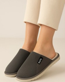 Resim Ar-060 Unisex Kadife Kumaş İçi Kürklü Kışlık Ev Terliği Gri 
