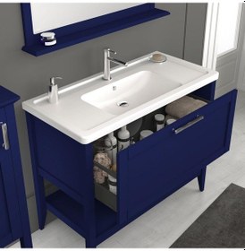 Resim Orka Bastle 100 CM Mat Lacivert Banyo Dolabı Alt Modül ve Lavabo Lacivert 