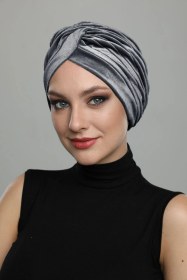 Resim Elysianfidan Kadife Çapraz Füme Hazır Türban Tesettür Bone Füme 
