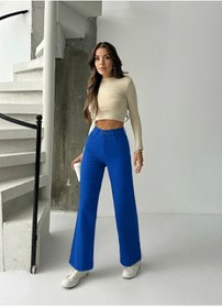 Resim Kadın Yüksek Bel Keten Boyfriend Bol Paça Mavi 