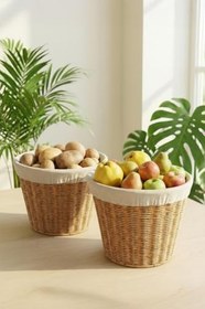 Resim Digithome 2'li Yuvarlak Rattan Hasır Patates Soğan Sarımsak Meyve Sepeti Düzenleyici Organizer -9T02 