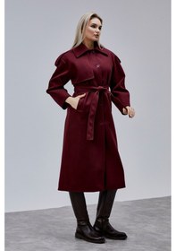 Resim Marvella Bordo Premium Apoletli Rüzgarlık Detaylı Kaşe Kaban Bordo 