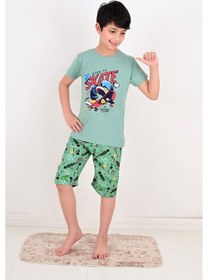 Resim Vitmo Erkek Çocuk Kapri Pijama Takımı Born To Skate Çağla Yeşil 