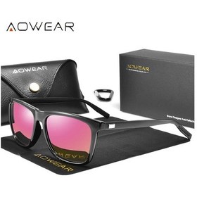Resim Aowear Hd Polarize Gece Görüş Gözlüğü Kadınlar İçin Kare Sarı Gece Sürüş Aowear Mirror Pink Altın 