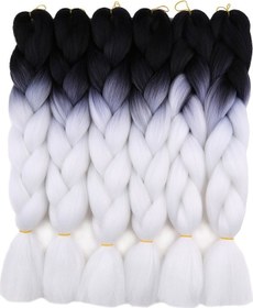 Resim Lebıhmurah Wg1978 1 Adet 100g Örgü Saç Yüksek Sıcaklık Ipek Büyük Zar Degrade Büyük Cımbız - Siyah & Beyaz 26 