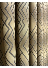 Resim Prizma Desen Antrasit Çizgili Altın Fon Perde 1/3 Sık Pile Bakır 