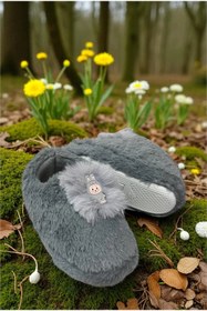 Resim ALTUNTAŞ Kız - Erkek Labubu Baskılı Kışlık Mevsimlik Peluş Ev İçi Kaymaz Panduf Gri 