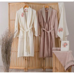 Resim Cotton Box Nakışlı 3D Bamboo Aile Bornoz Seti Lenora Ekru Cappuci (543741874) 