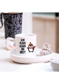 Resim Aşık Olmak Uçmak Gibi Bir Şey Tasarımlı Türk Kahve Fincanı Hediyelik Tekli Fincan Beyaz 