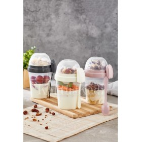 Resim 3'lü Set Çatal ve Kaşıklı Hazırla ve Çık Meyveli Yoğurt Kabı - Yemek Taşıma ve Saklama Kabı 7170801 