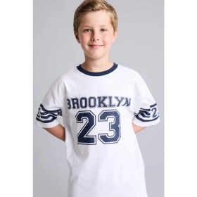 Resim DeFacto New Regular Fit Bisiklet Yaka Baskılı Kısa Kollu Beyaz Tişört Erkek Çocuk H8069A826HS 