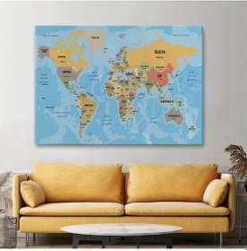 Resim Es10 Türkçe Dünya Haritası Ülke Başkentli ve Okyanuslu Dekoratif Kanvas Tablo 2228 (150 x 255) 