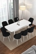 Resim Canisa Concept Via Serisi 80x132 Açılabilir Mutfak Masası Takımı Beyaz Masa 8 Siyah Sandalye 