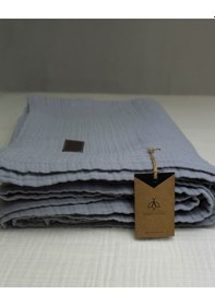 Resim 4 Katlı Müslin Yatak Örtüsü - Battaniye Pike %100 Organik Pamuk Dört Mevsim Yumuşak Tek Kişilik Açık Gri 