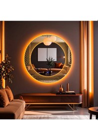 Resim Trivon Amber Led'li Lazer Kumlamalı Lavabo & Banyo Aynası Dokunmatik Sensörlü 70 X 70 Turuncu 