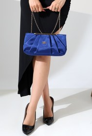 Resim Moda Lime Zincir Askılı Mavi Abiye Clutch Portföy Çanta - Şık Gece ve Davet Kombinleri İçin Kadın Omuz Çantası 