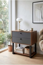 Resim Robin Home Grand Ofis 2 Çekmeceli Keson Etajer Metal Ayaklı Barok-antrasit 