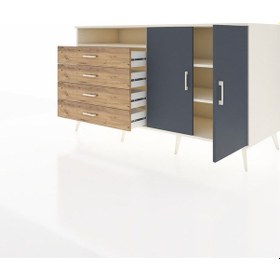 Resim Kronos Konsol 3 Raflı 4 Çekmeceli 2 Kapaklı 176x59x99 Aytaşı-antr Aytaşı-antrasit/çam 