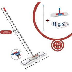 Resim FLORA 3'LÜ MOP SETİ (KROM SAP, MİKROFİBER BEZ, MOP APARATI) 