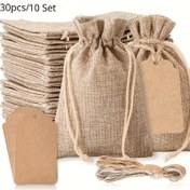 Resim 30 Adet Jüt Çuvalı Kapatma İpleri ve Kart Etiketleri ile - Yeniden Kullanılabilir Bez Torbalar için Sachets, Kömür, Parti Hediyeleri ve Tatil Ambalajı - Noel, Cadılar Bayramı, Paskalya ve Daha Fazlası için Çok Amaçlı Depolama Çantaları 