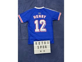 Resim Henry 1998 Dünya Kupası Fransa Iç Saha Mavi Renk Kısa Kol Nostalji Forma / Retro Henry Forma 