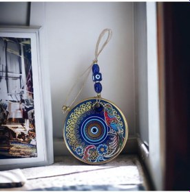 Resim Yaldızlı Bülbül Kuşlu Çicekli Nazar Boncuklu Duvar Süsü Camlı Duvar Dekoru 