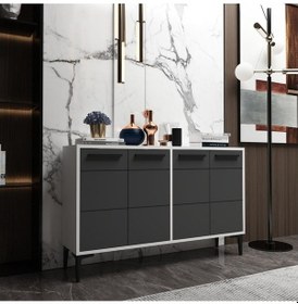 Resim Marden Konsol Tv Sehpası Tv Ünitesi Beyaz Gövde Antrasit Kapak 