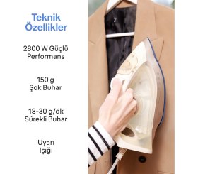 Resim Buharlı Ütü, Parlak Beyaz, Kolay Kullanım, Pratik ve Hızlı Ütüleme 