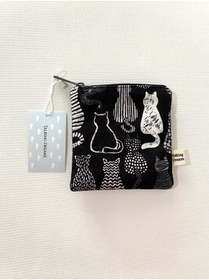 Resim TALKING DREAMS Siyah Beyaz Kedili Mini Cüzdan Ped Çantası 