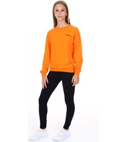 Resim Toontoy Kids Toontoy Kız Çocuk 2'li Takım Baskılı Bisiklet Yaka Düşük Omuz Cepli Sweatshirt & Basic Düz Tayt Turuncu 