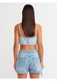 Resim Dilvin Kemer Ucu Uzun Denim Şort Etek Mavi 