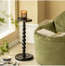 Resim Siyah Masif Ahşap Tekli Yan Sehpa Doğal Mantar Sehpa Siyah 