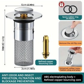 Resim Honeybeeshop Pirinç Kabarık Çekirdek Pop-up Lavabo Tıpası Anti Koku Süzgeci 3.3-4 Cm Ev Gerekliliği 