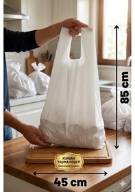 Resim Kurban Poşeti Beyaz, 45x85 Cm, 10 Adet - Kalın Sızdırmaz Et -eşya Taşıma Poşeti - Atlet Tipi Saplı 
