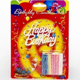 Resim Rengarenk Mumlu Beyaz Happy Birthday Yazılı Doğum Günü Mumu 12 Adet 