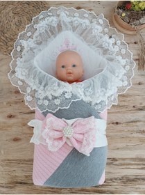 Resim Tomuycuk Pembe Triko Örgü Kız Bebek Batttaniyesi Kundağı Şık Dantelli Yenidoğan Hastane Çıkışı Hediyelik 