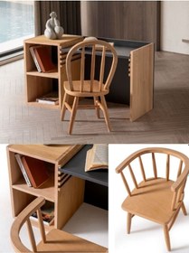 Resim Montessori Yükseklik Ayarlanabilir Kadameli Çalışma Masası Kayın Masif Panel Ahşap Hugo Siyah Ahşap 