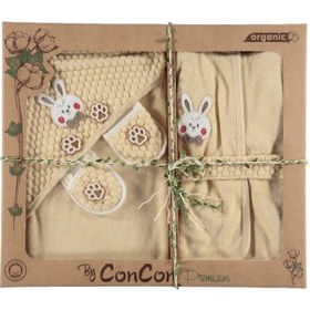 Resim Mdm Organik Tavşan Bebek Bornoz Seti Yeni Doğan Krem 