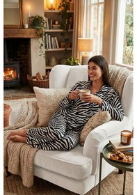 Resim Lela Desenli Rahat Kesim Bol Paça Yazlık Bayan Pijama Takımı 6110014 Siyah-Beyaz 