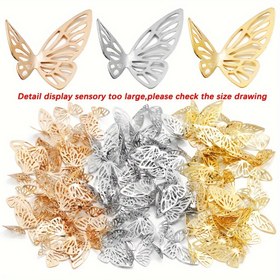 Resim DIY Takı ve Ev Dekorasyon El Sanatları için 50 Adet Demir Oyma 3D Kelebek Süsler 