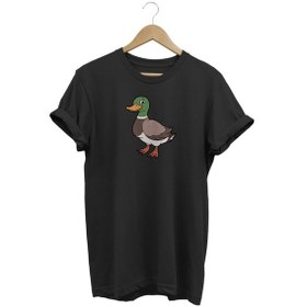 Resim Yeşil Başlı Ördek Baskılı Siyah T-shirt Siyah 